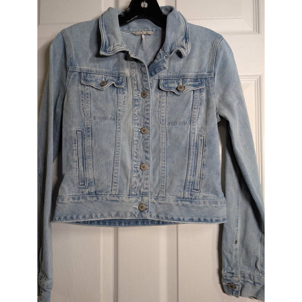 FREE PEOPLE Womens XS‎ Blue Denim Button-Up Pockets Jean Jacket - Picture 3 of 8